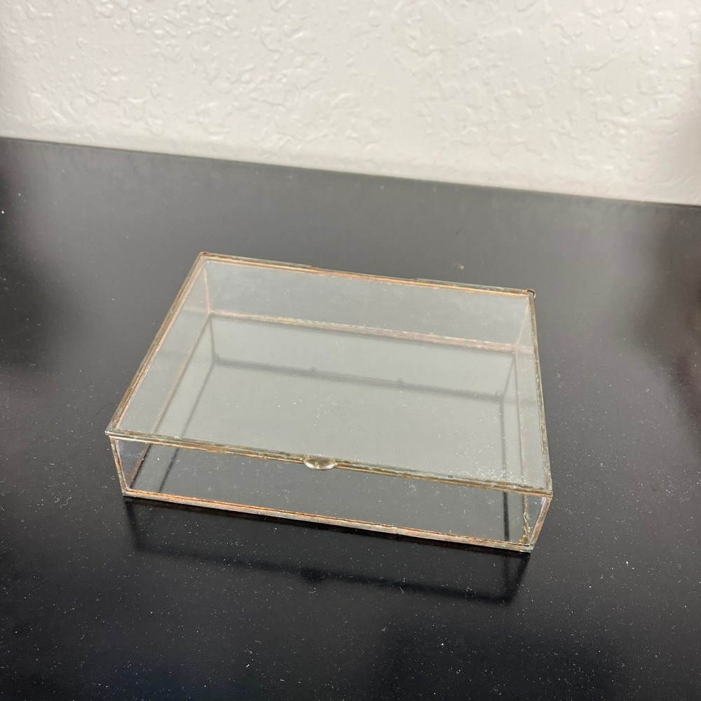 Unbranded Glass Jewelry Box Unisex OS Clear Gold Brass Trim Mirrored Bottom Box